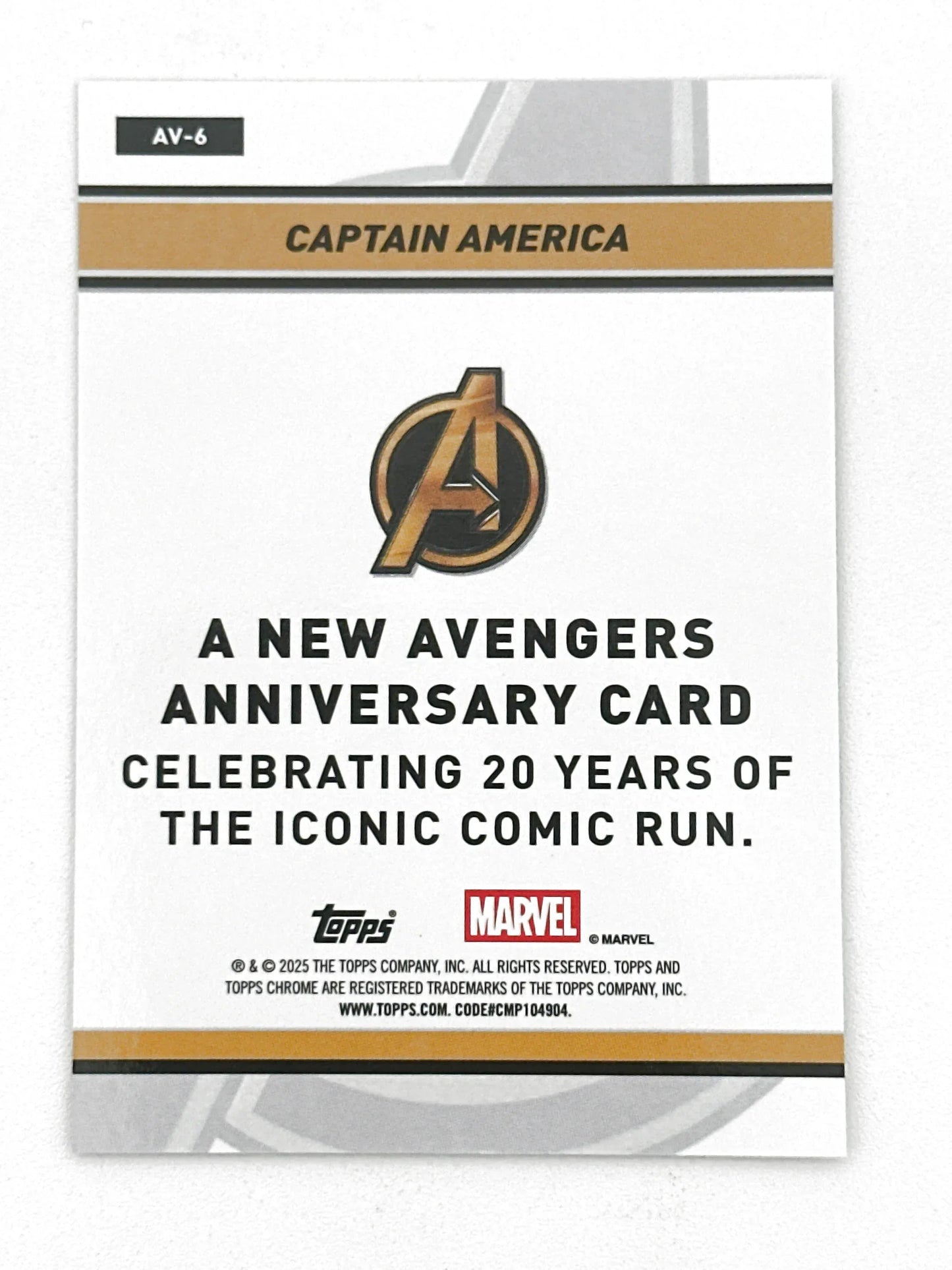 2025 Topps Marvel Chrome #000AV-6 Captain America New Avengers 20 Years - Glass City Comics & Collectibles