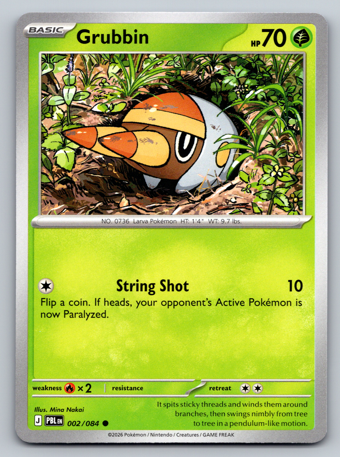 Pokémon Trading Card Game Mega Evolution Pitch Black PBL 002/084 Grubbin Card