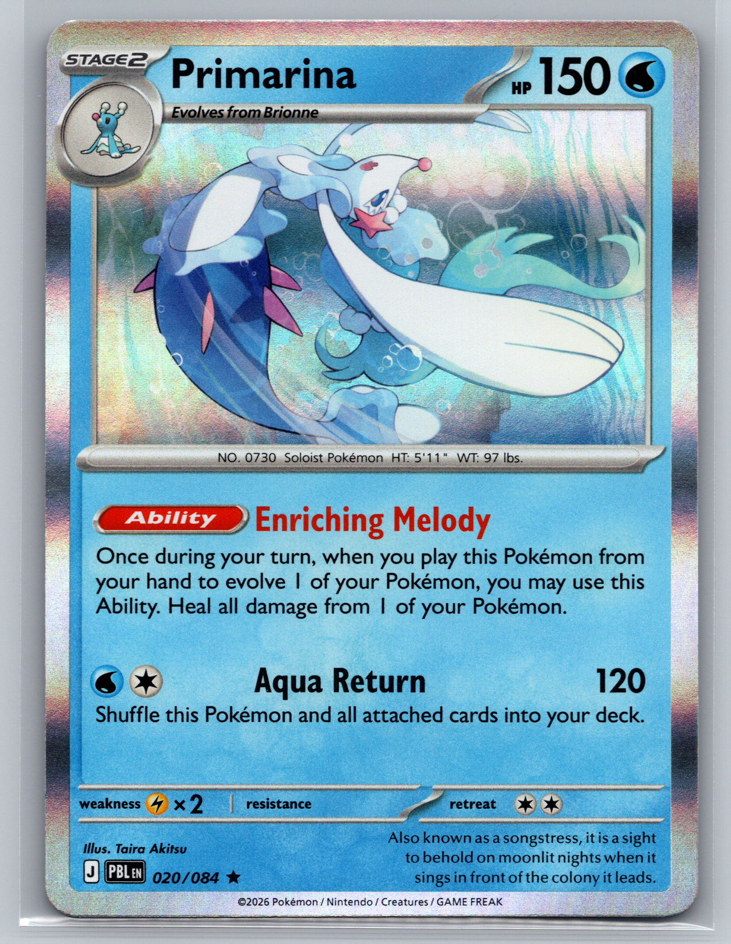 Pokémon Trading Card Game Mega Evolution Pitch Black PBL 020/084 Primarina Card