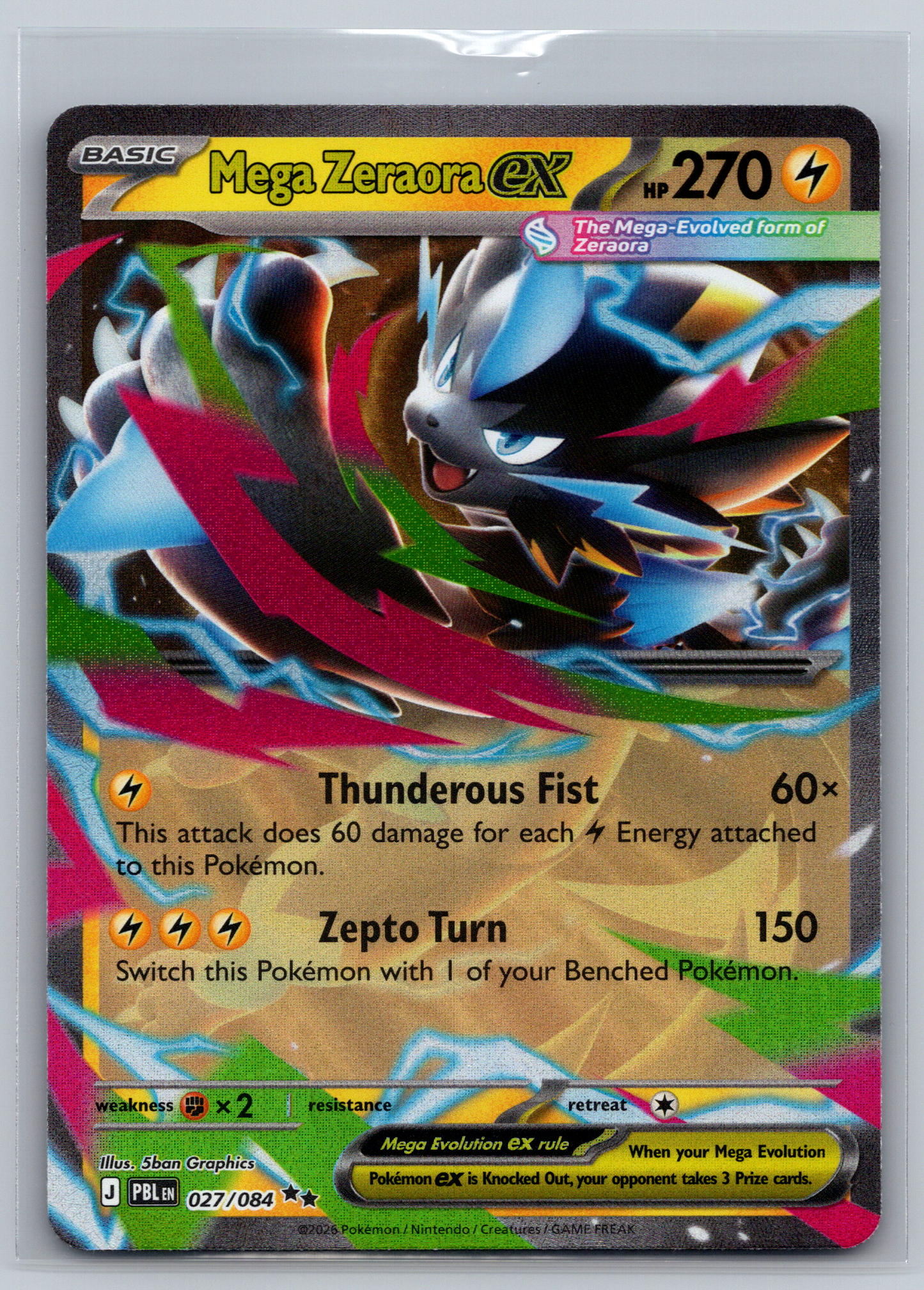 Pokémon Trading Card Game Mega Evolution Pitch Black PBL 027/084 Mega Zeraora ex Card