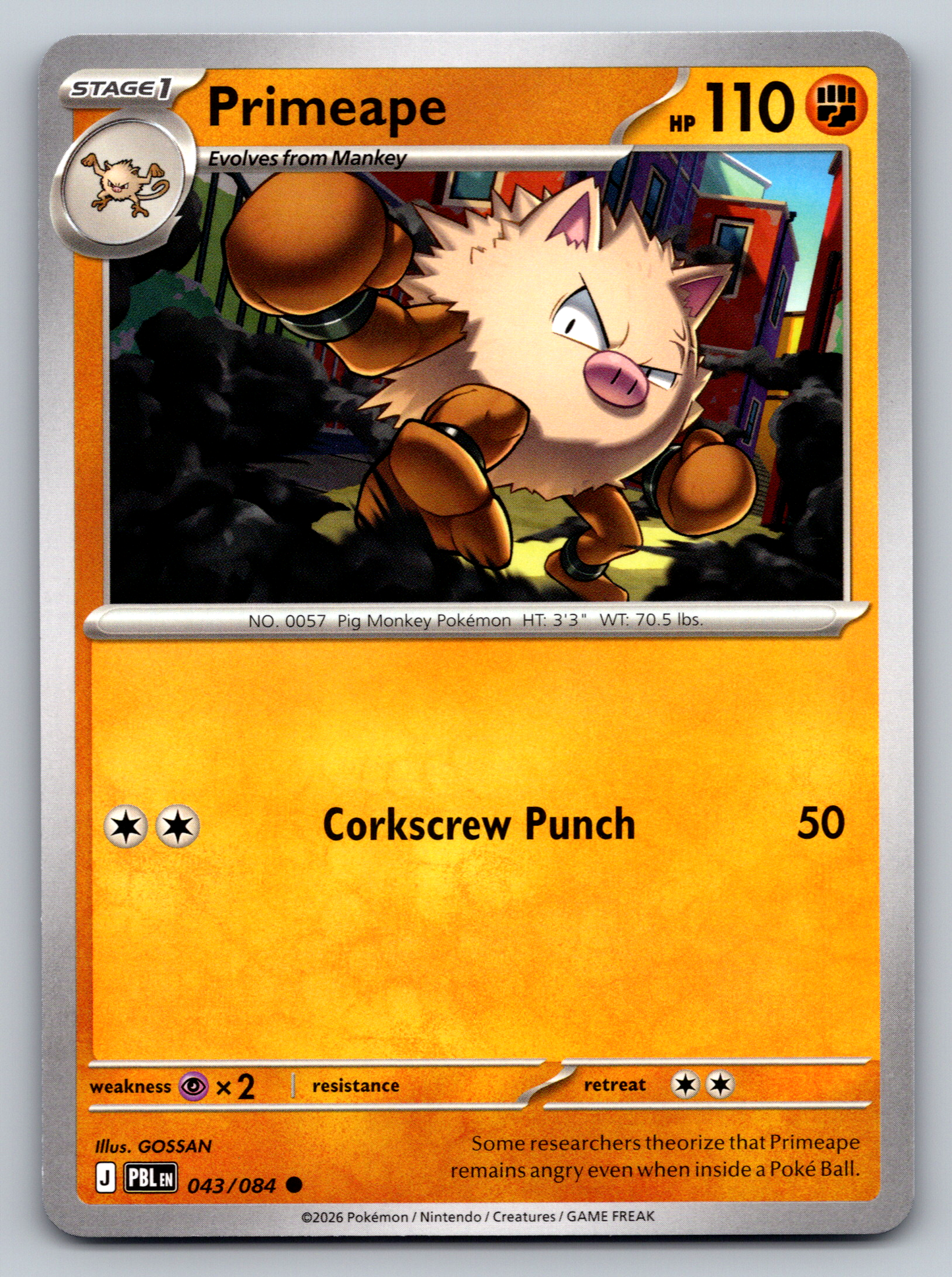 Pokémon Trading Card Game Mega Evolution Pitch Black PBL 043/084 Primeape Card