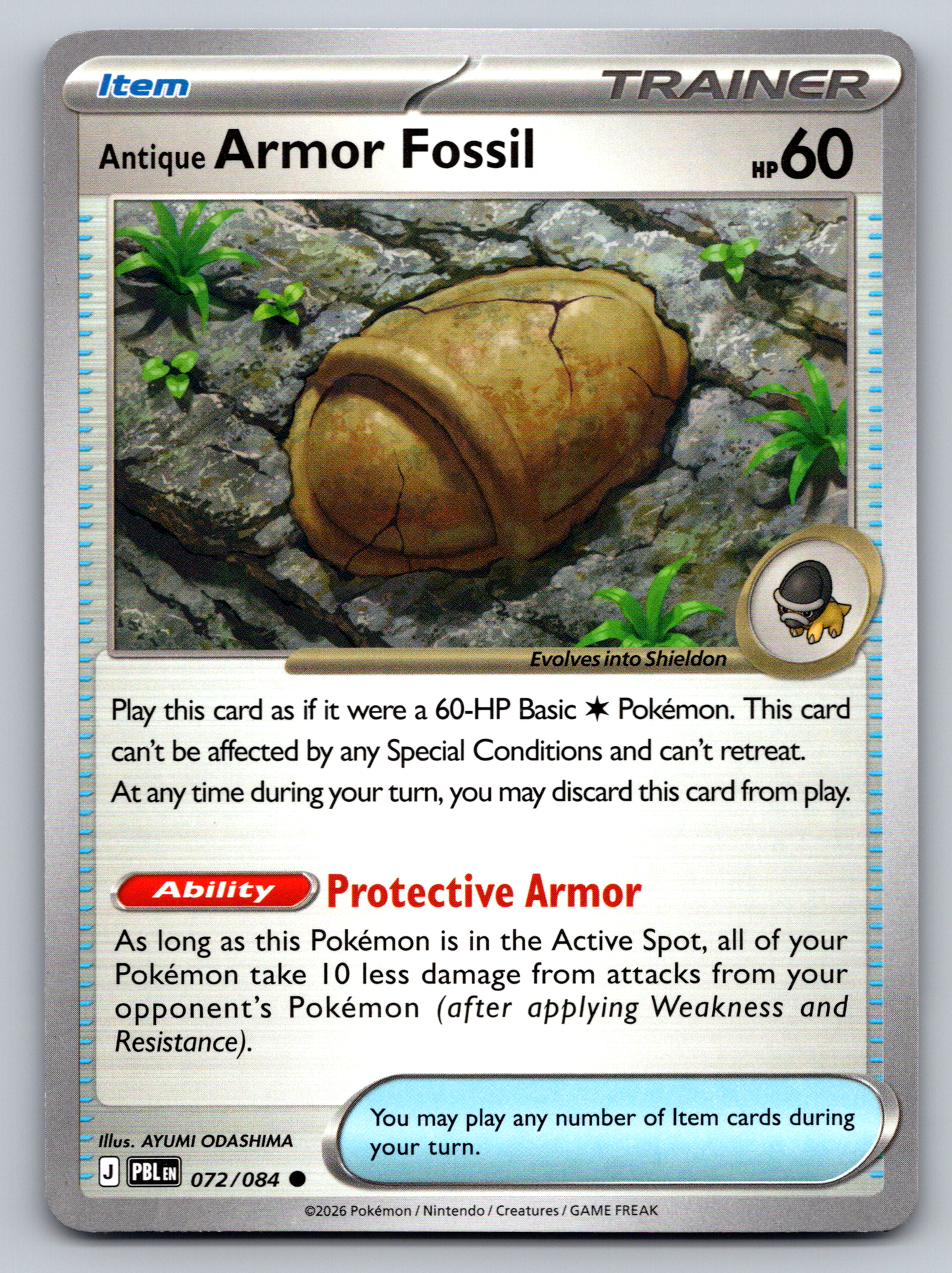 Pokémon Trading Card Game Mega Evolution Pitch Black PBL 072/084 Antique Armor Fossil Card