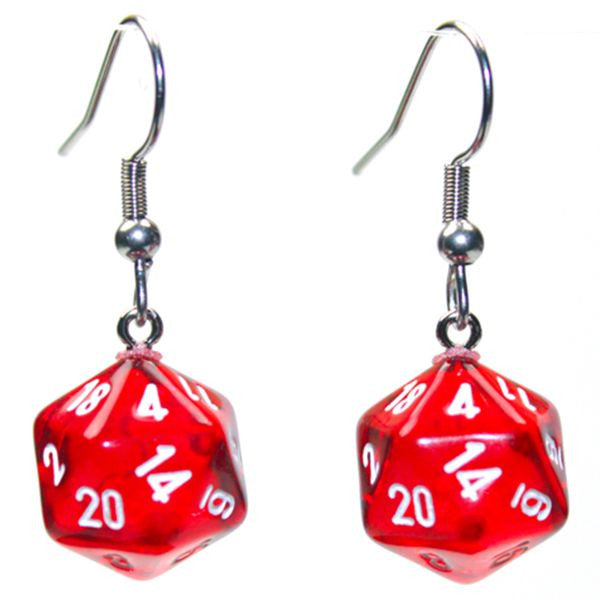 Hook Earrings Translucent Red Mini d20 Pair