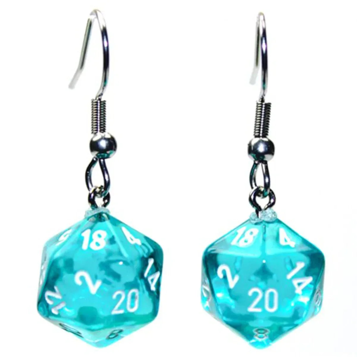 Hook Earrings Translucent Teal Mini d20 Pair - Glass City Comics & Collectibles