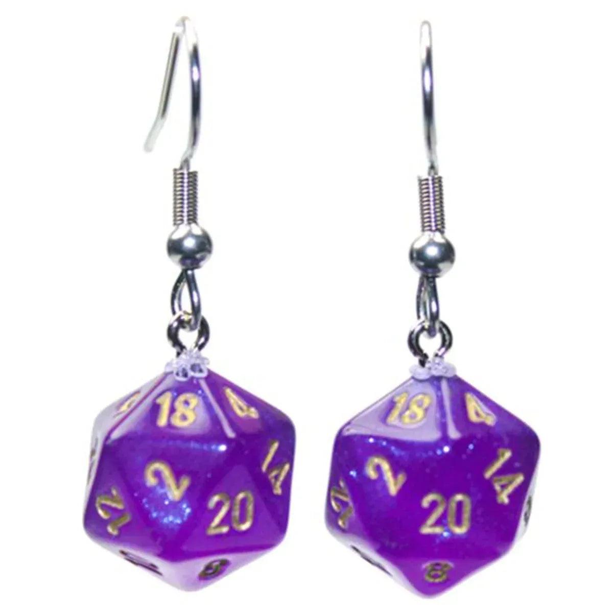 Hook Earrings Borealis Royal Purple Mini d20 Pair - Glass City Comics & Collectibles