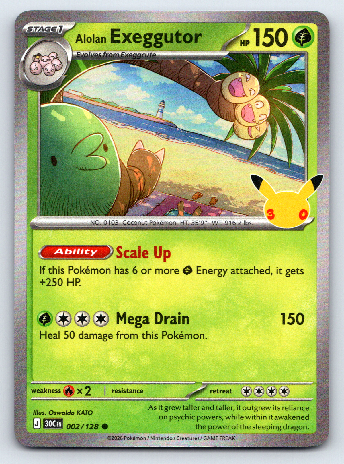 Pokémon Trading Card Game 30th Celebration 30C 002/128 Alolan Exeggutor
