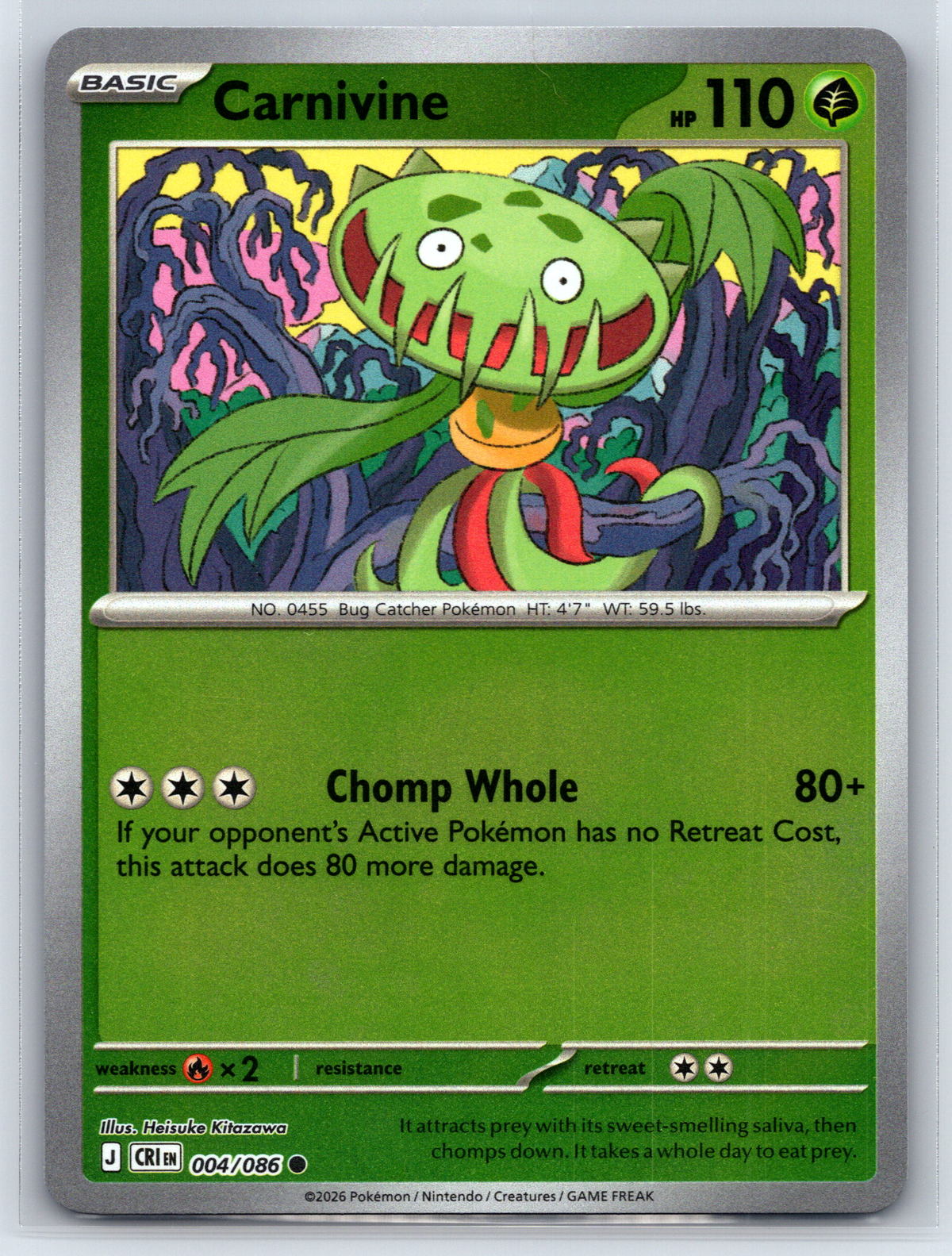 Pokémon Trading Card Game Mega Evolution Chaos Rising CRI 004/086 Carnivine