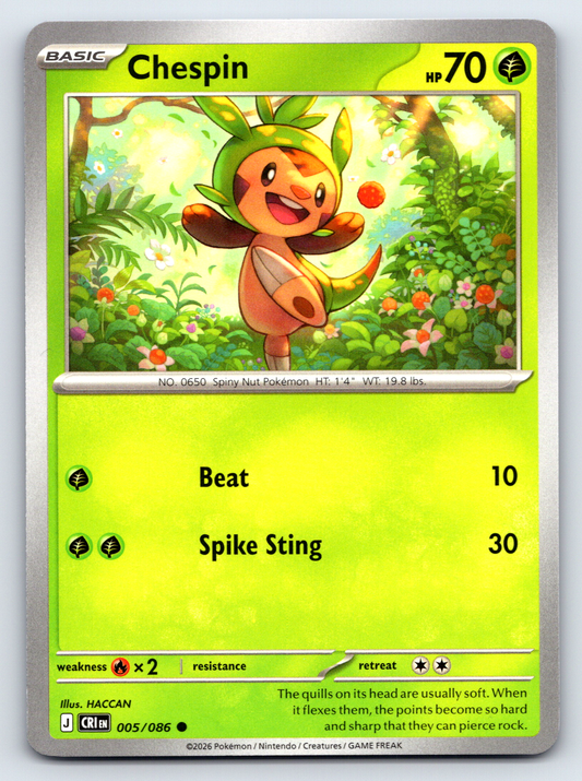 Pokémon Trading Card Game Mega Evolution Chaos Rising CRI 005/086 Chespin
