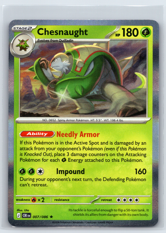 Pokémon Trading Card Game Mega Evolution Chaos Rising CRI 007/086 Chesnaught