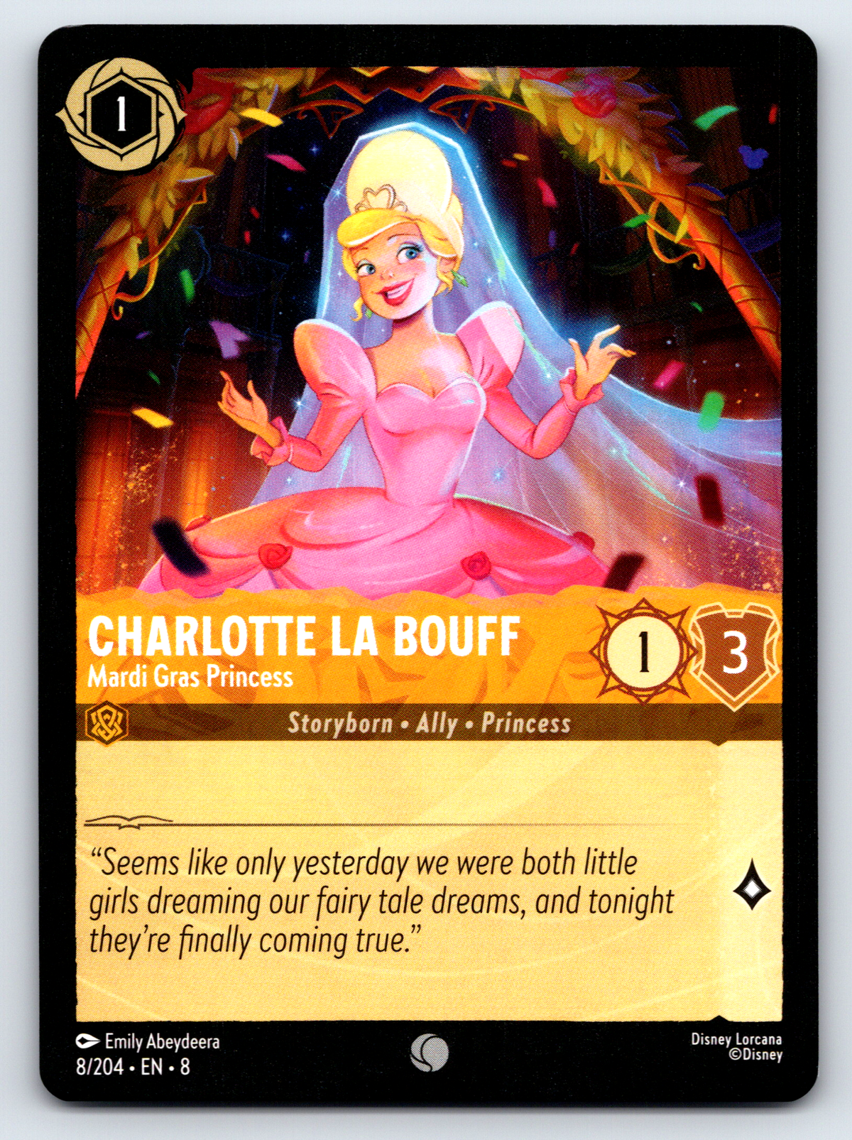 Disney Lorcana Trading Card Game Reign of Jafar 008/204 Charlotte La Bouff Mardi Gras Princess Card
