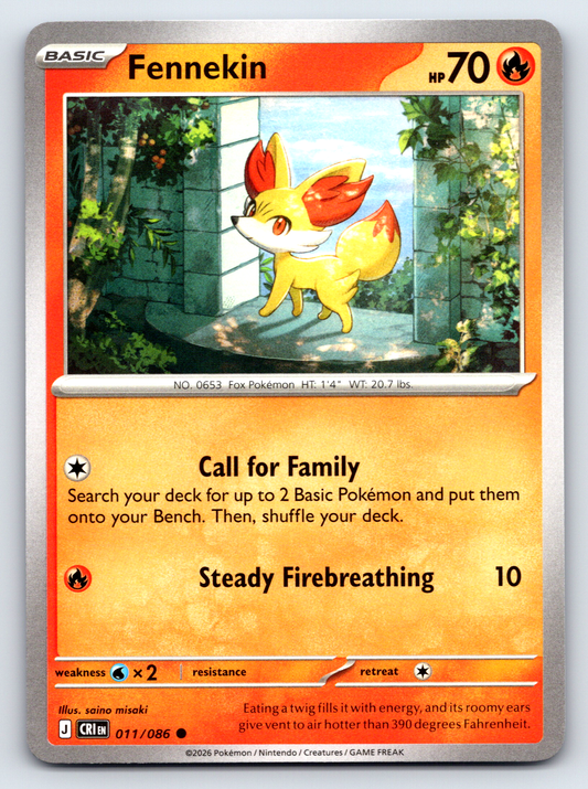 Pokémon Trading Card Game Mega Evolution Chaos Rising CRI 011/086 Fennekin