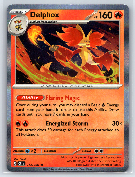 Pokémon Trading Card Game Mega Evolution Chaos Rising CRI 013/086 Delphox