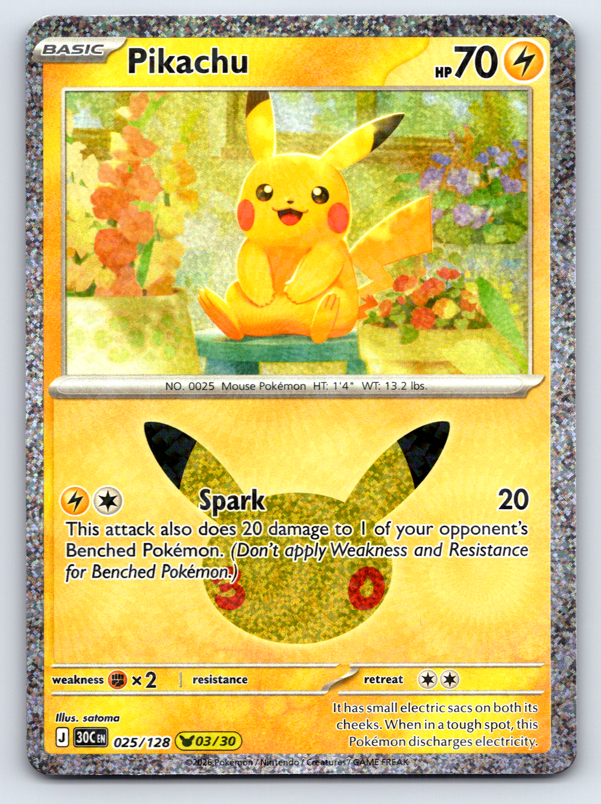 Pokémon Trading Card Game 30th Celebration 30C 025/128 Pikachu 03/30