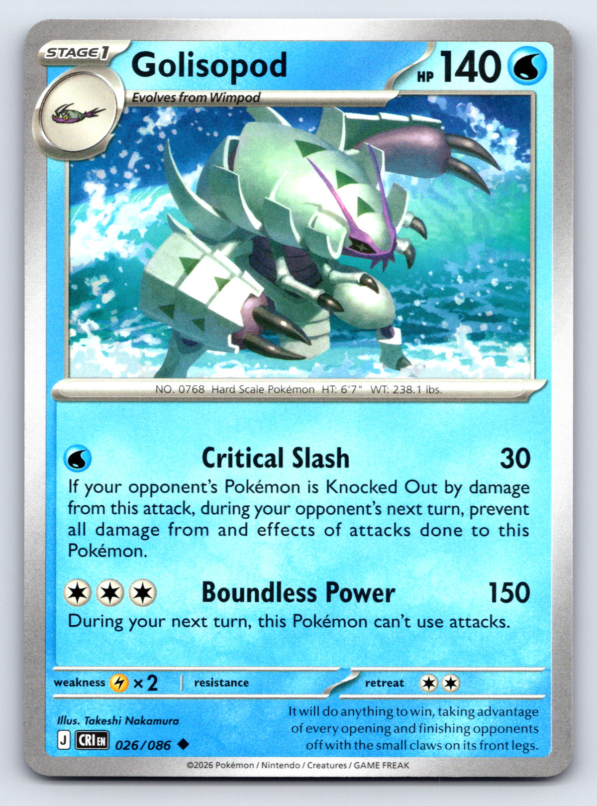 Pokémon Trading Card Game Mega Evolution Chaos Rising CRI 026/086 Golisopod