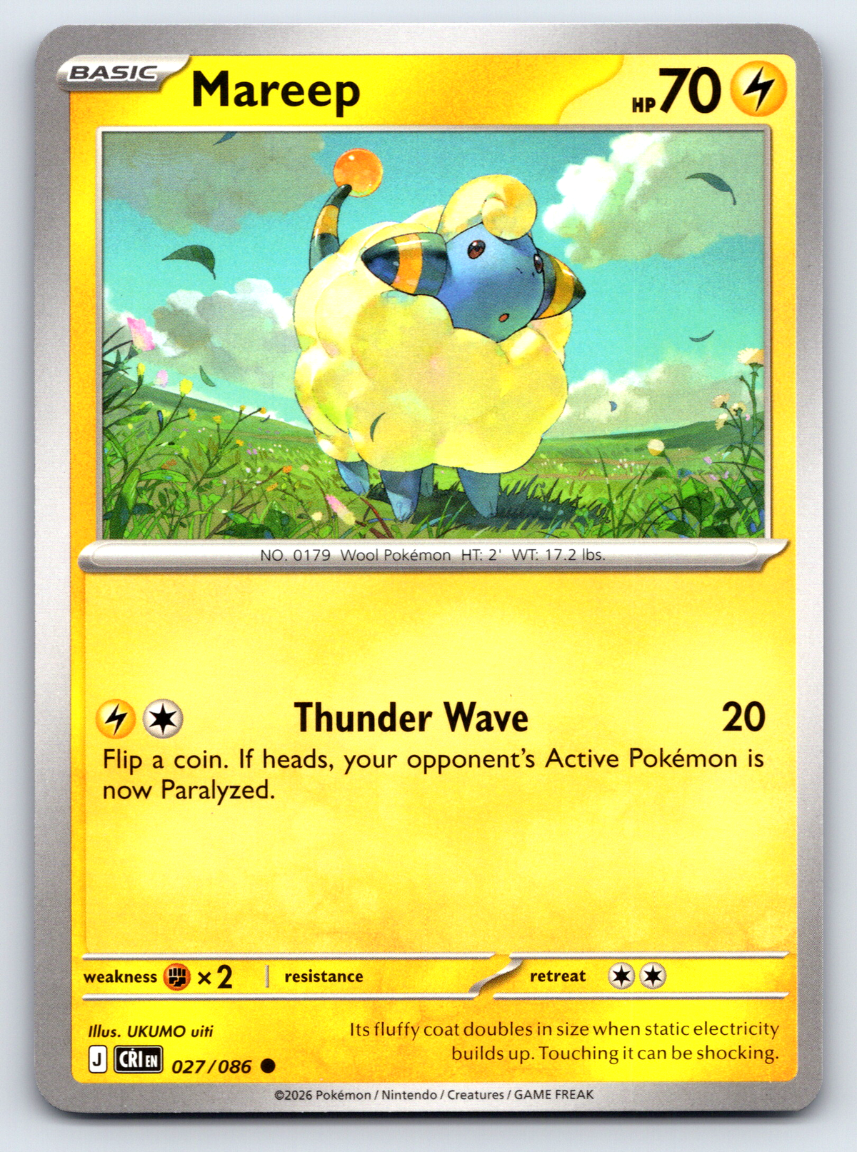Pokémon Trading Card Game Mega Evolution Chaos Rising CRI 027/086 Mareep