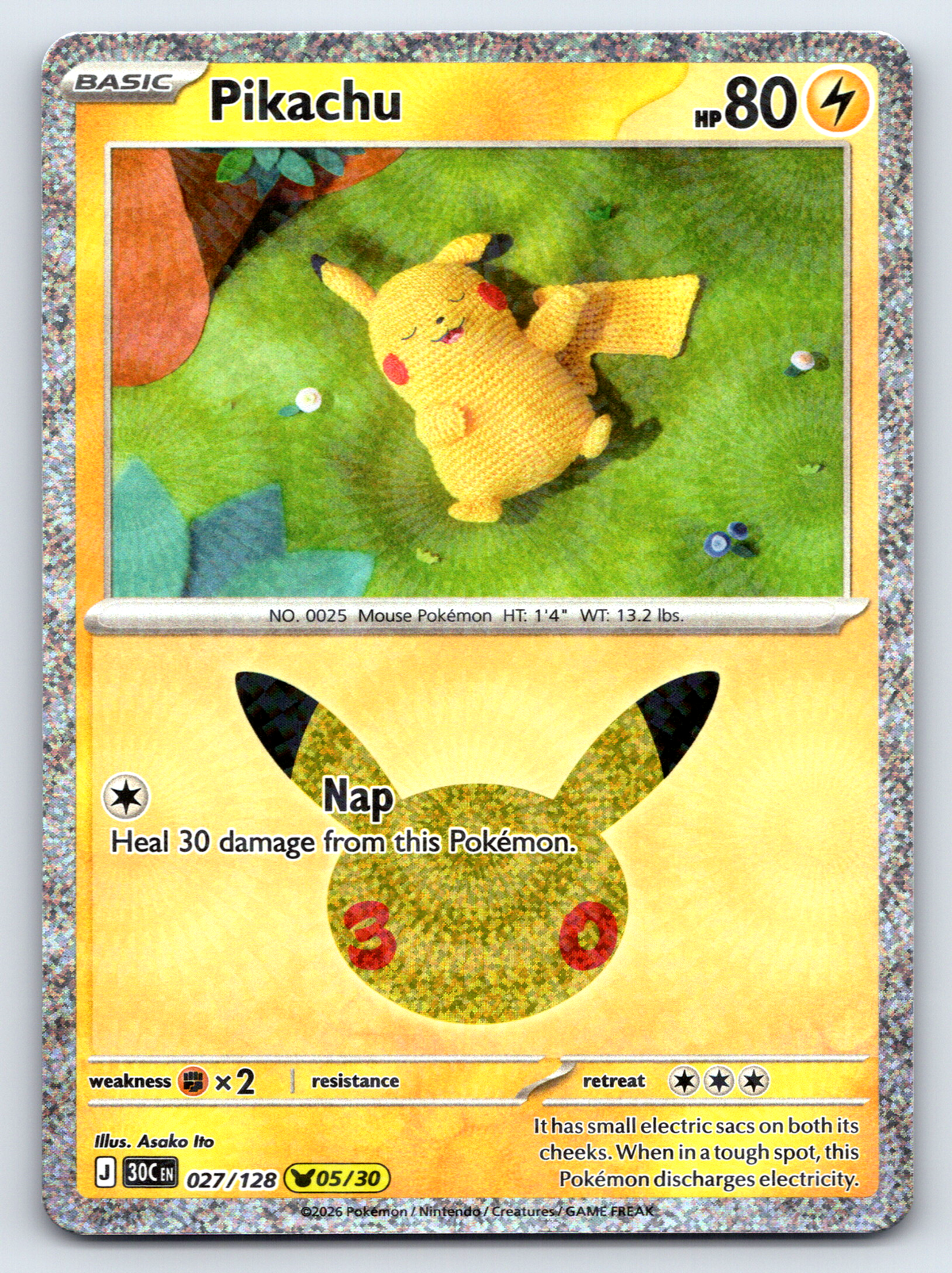 Pokémon Trading Card Game 30th Celebration 30C 027/128 Pikachu 05/30