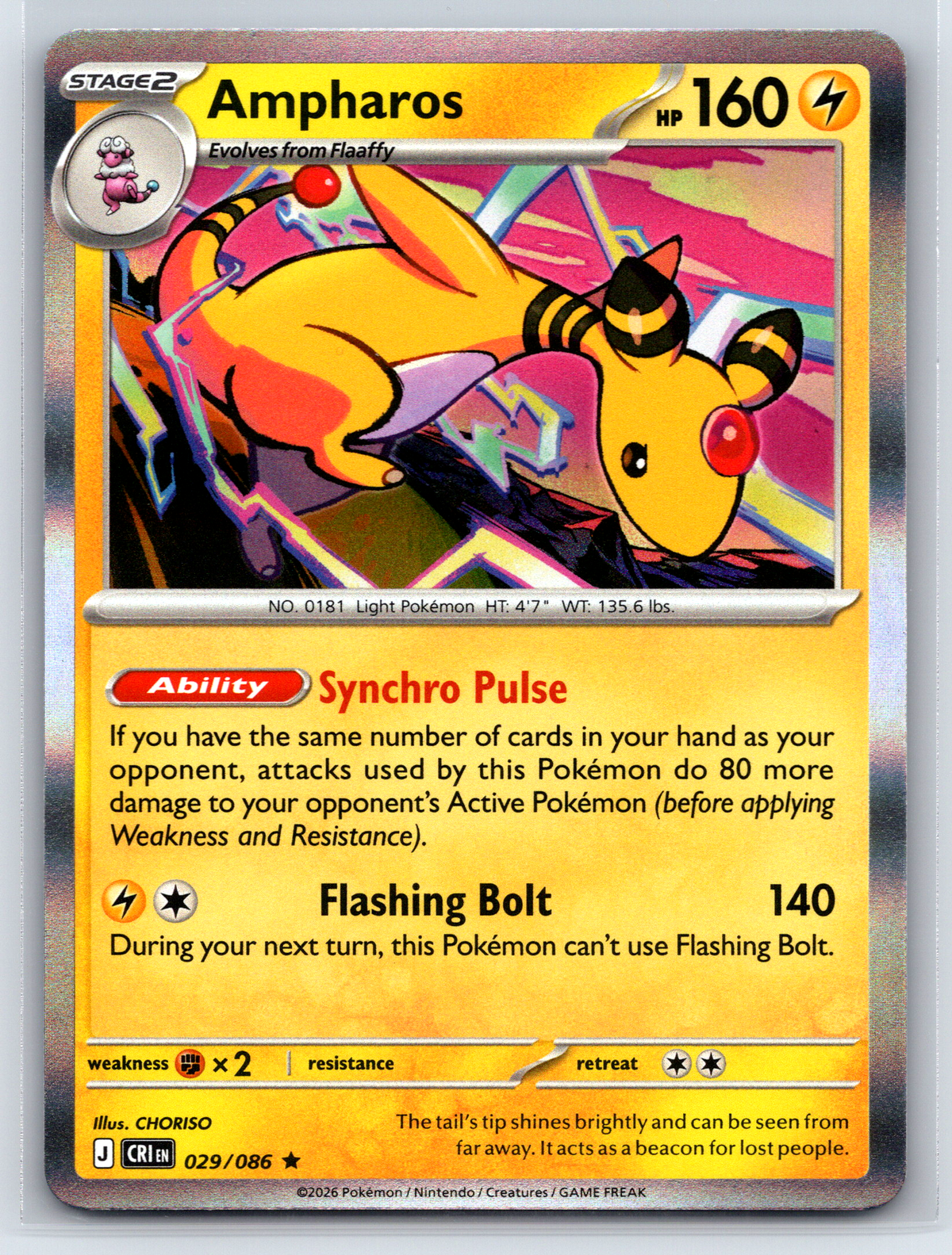 Pokémon Trading Card Game Mega Evolution Chaos Rising CRI 029/086 Ampharos