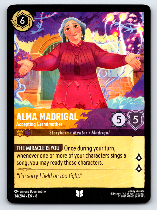 Disney Lorcana Trading Card Game Reign of Jafar 034/204 Alma Madrigal Accepting Grandmother Card
