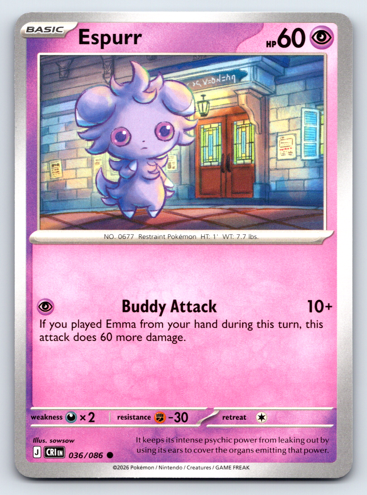 Pokémon Trading Card Game Mega Evolution Chaos Rising CRI 036/086 Espurr