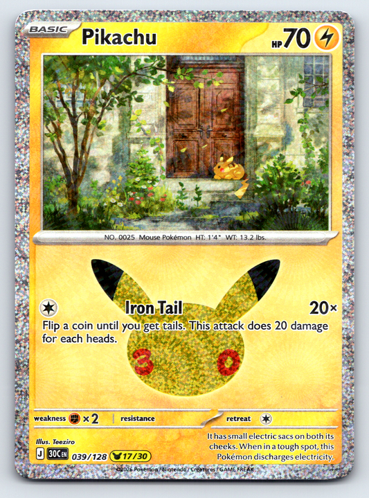 Pokémon Trading Card Game 30th Celebration 30C 039/128 Pikachu 17/30