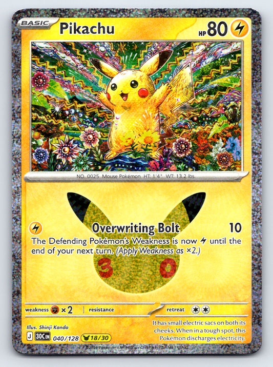 Pokémon Trading Card Game 30th Celebration 30C 040/128 Pikachu 18/30