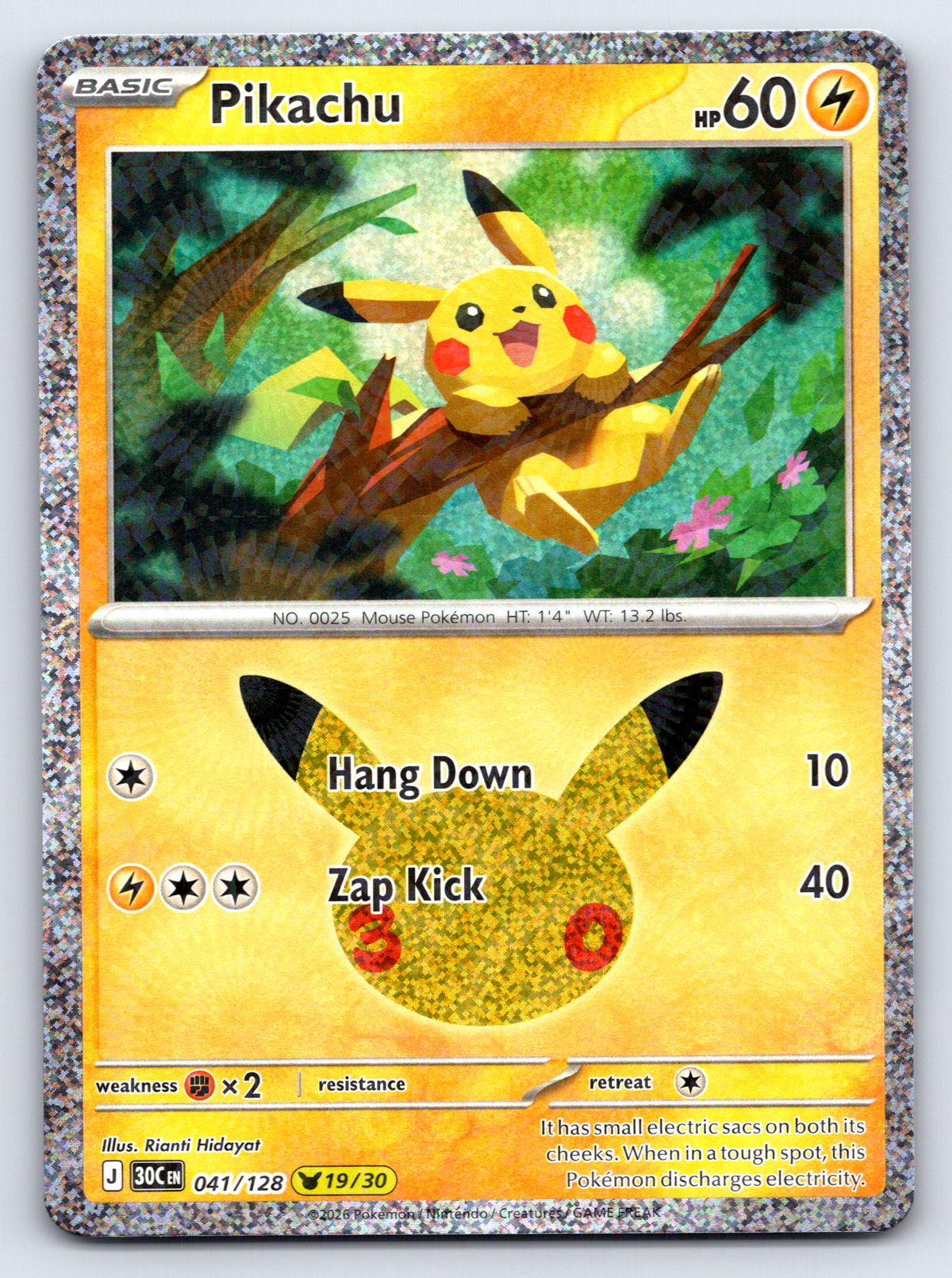 Pokémon Trading Card Game 30th Celebration 30C 041/128 Pikachu 19/30