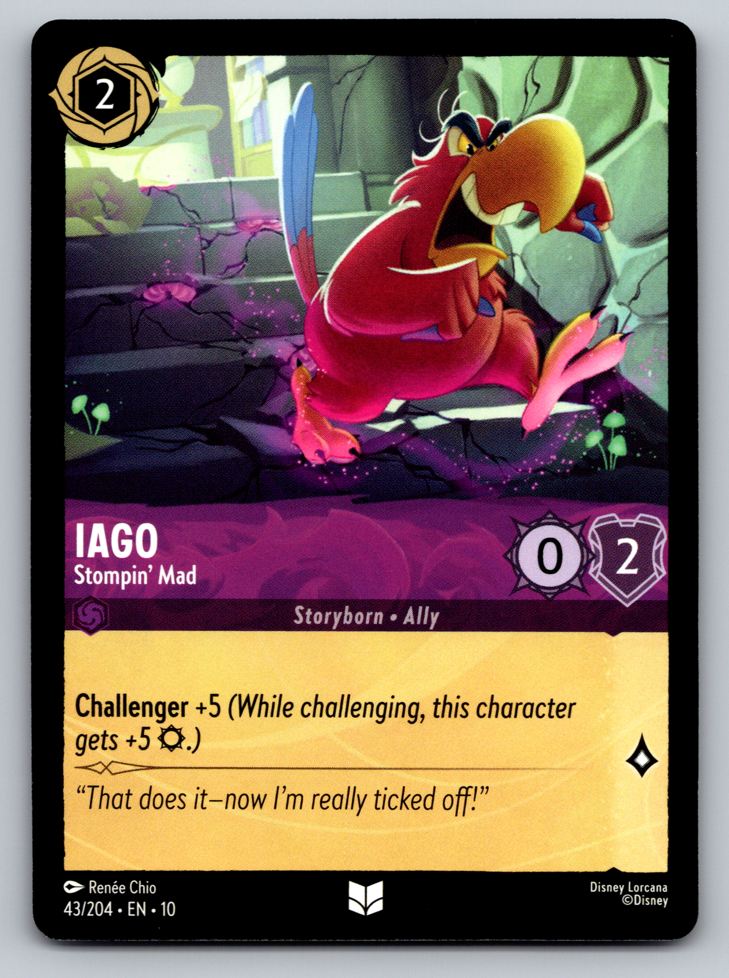 Disney Lorcana Trading Card Game Whispers in the Well 043/204 Iago Stompin' Mad Card