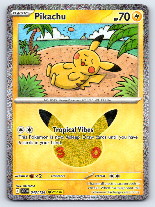 Pokémon Trading Card Game 30th Celebration 30C 043/128 Pikachu 21/30
