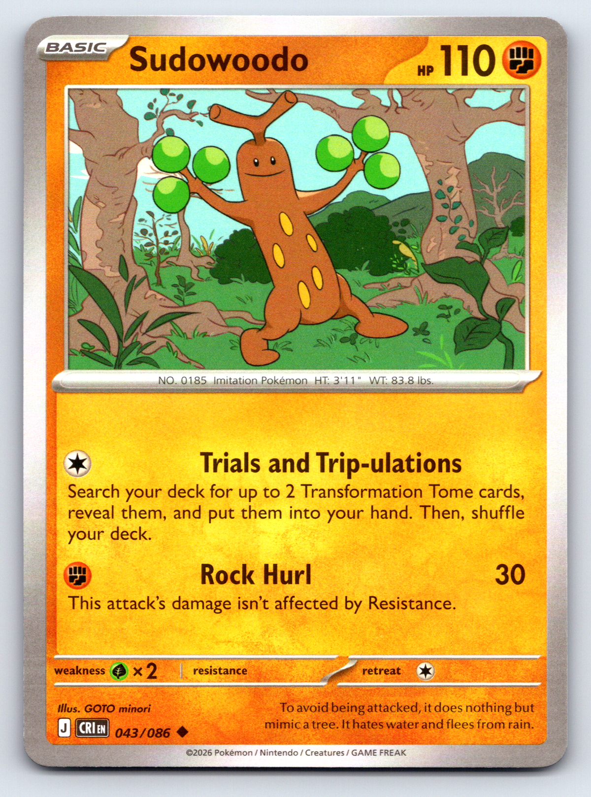 Pokémon Trading Card Game Mega Evolution Chaos Rising CRI 043/086 Sudowoodo
