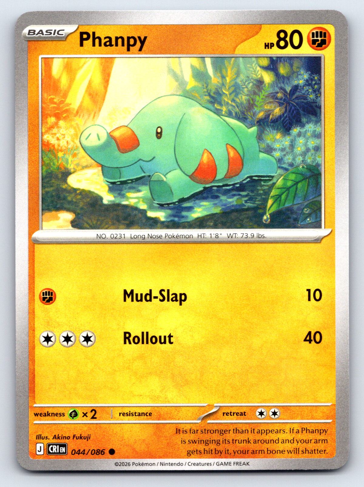 Pokémon Trading Card Game Mega Evolution Chaos Rising CRI 044/086 Phanpy