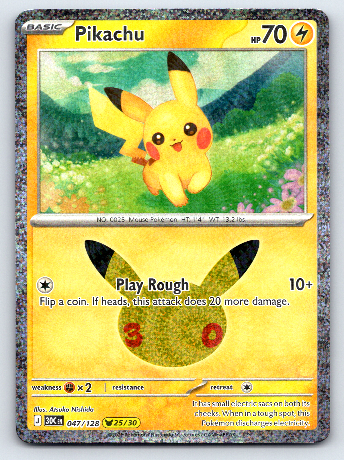 Pokémon Trading Card Game 30th Celebration 30C 047/128 Pikachu 25/30