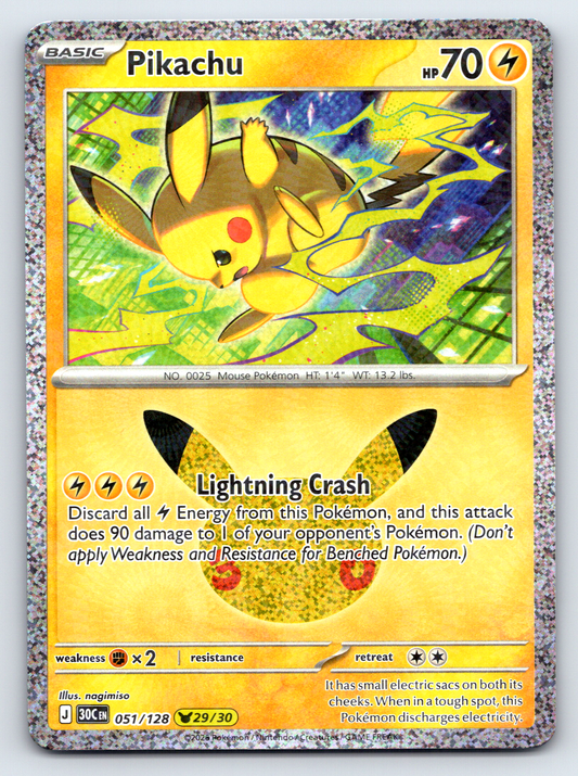 Pokémon Trading Card Game 30th Celebration 30C 051/128 Pikachu 29/30