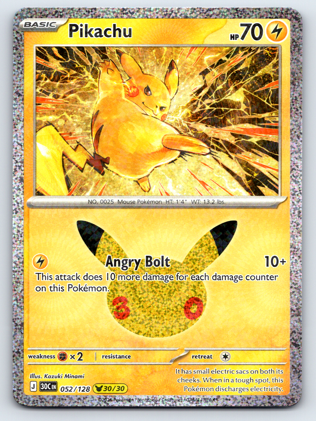 Pokémon Trading Card Game 30th Celebration 30C 052/128 Pikachu 30/30