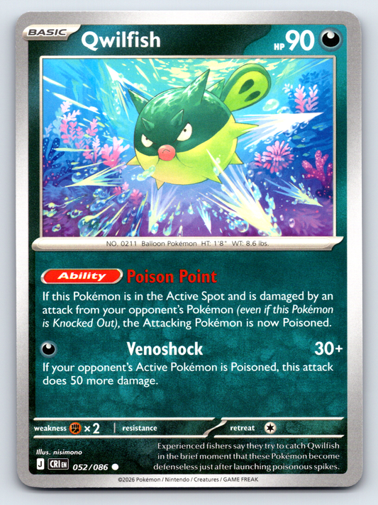 Pokémon Trading Card Game Mega Evolution Chaos Rising CRI 052/086 Qwilfish