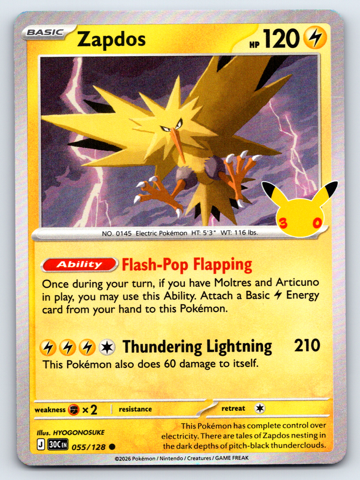 Pokémon Trading Card Game 30th Celebration 30C 055/128 Zapados