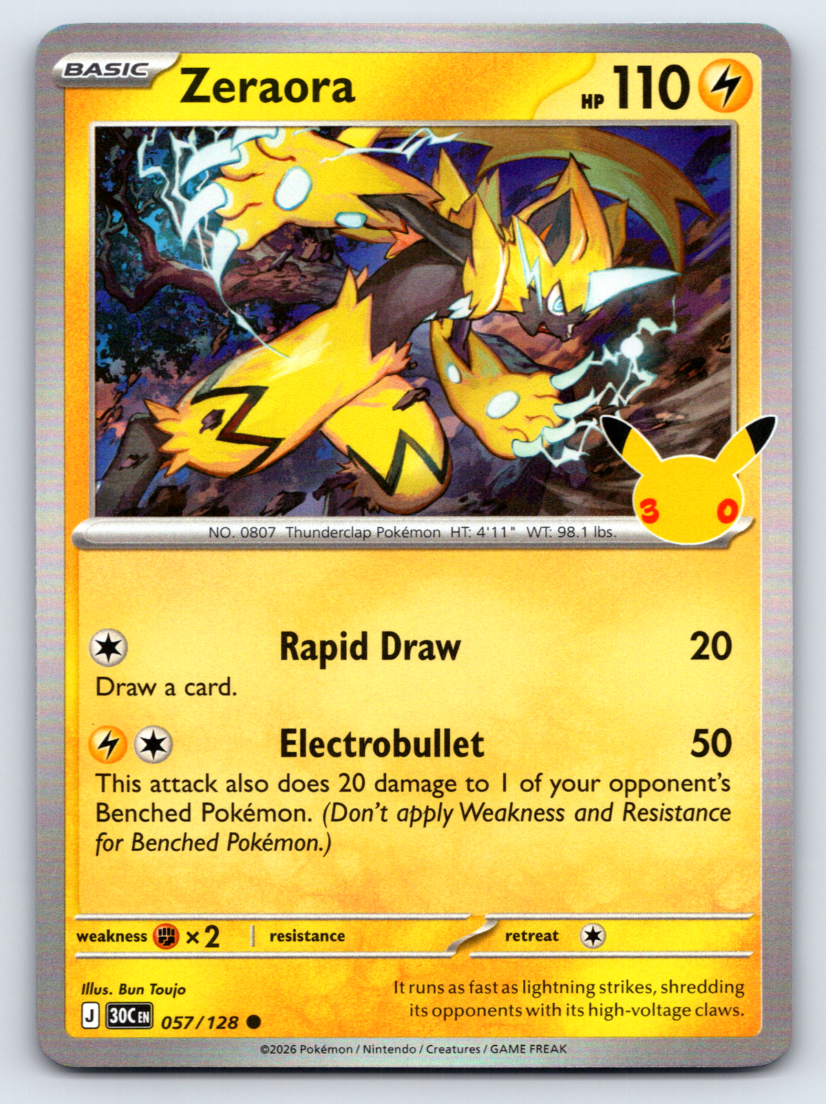 Pokémon Trading Card Game 30th Celebration 30C 057/128 Zeraora