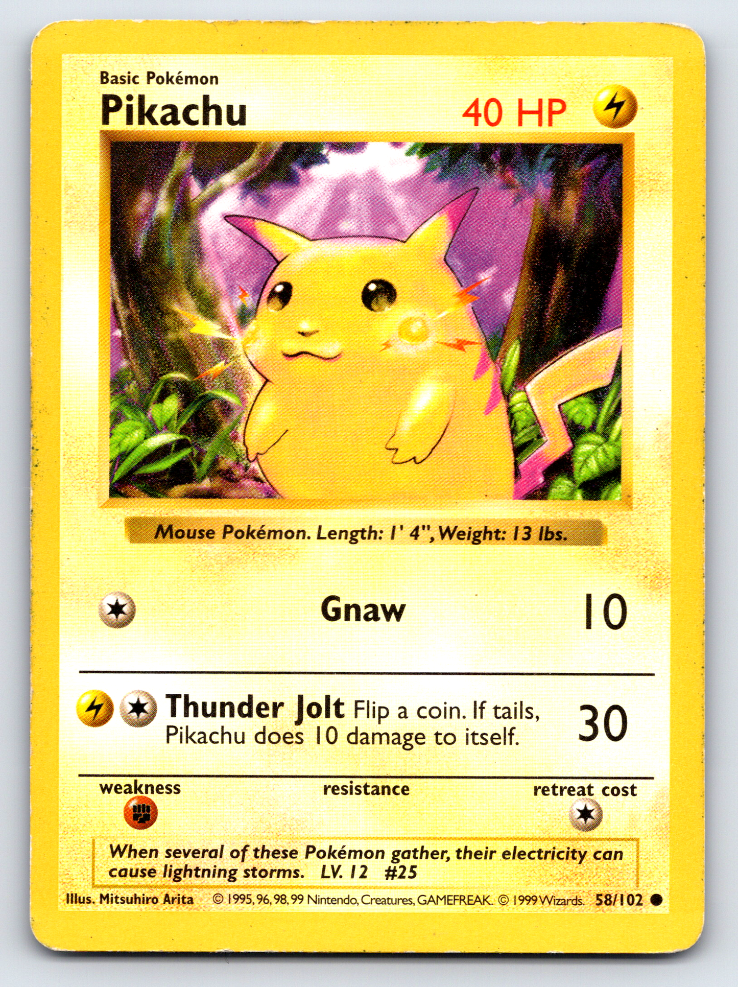 Pokémon Trading Card Game Original Base Set 058/102 Pikachu Yellow Cheeks Shadowless Card MP