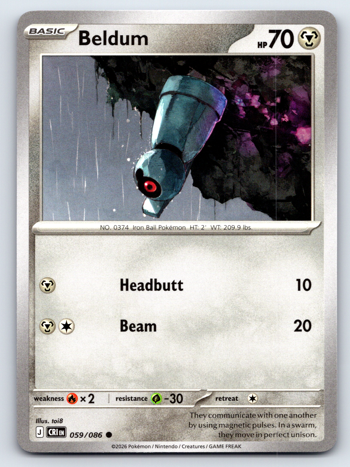 Pokémon Trading Card Game Mega Evolution Chaos Rising CRI 059/086 Beldum