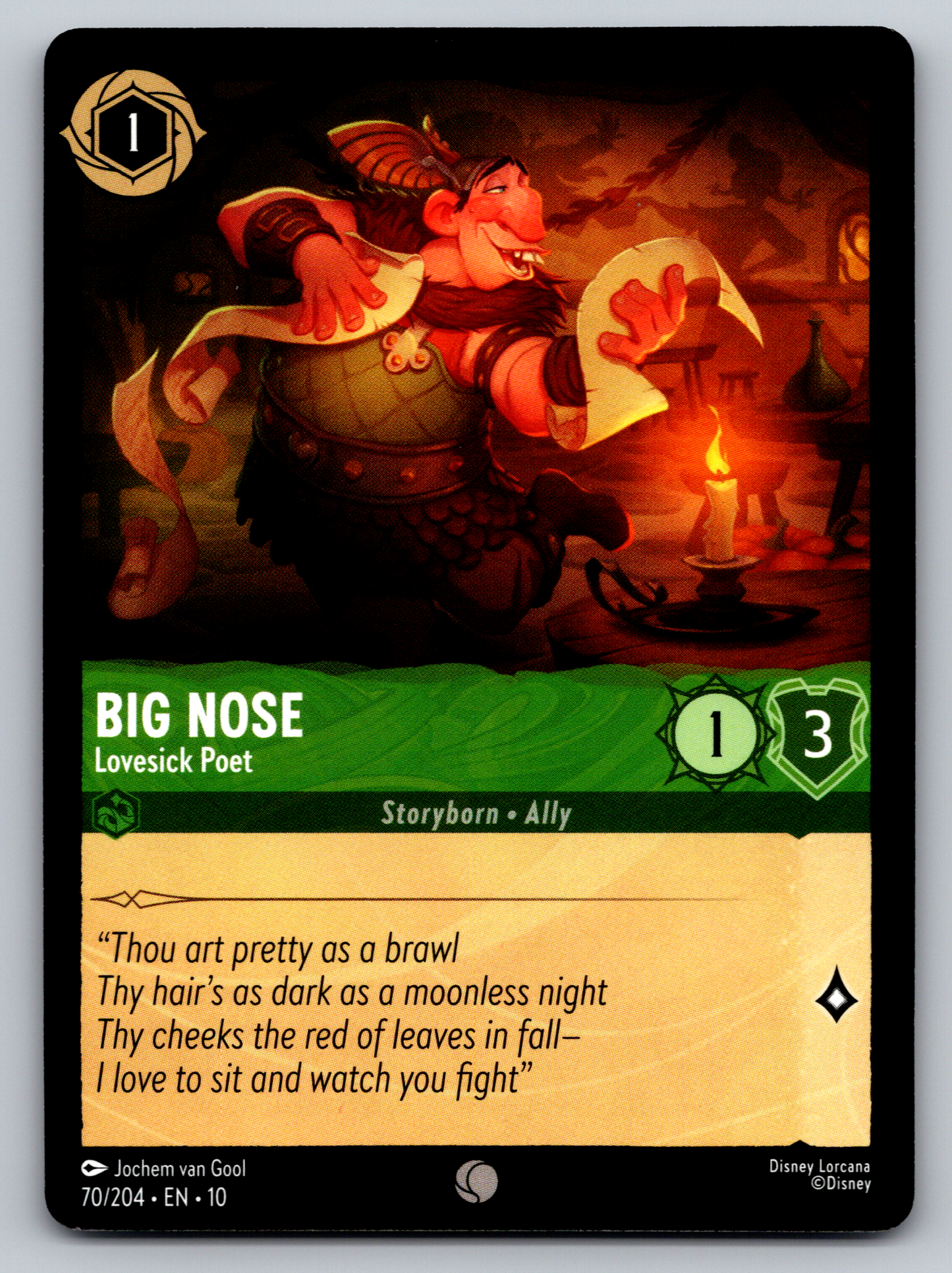 Disney Lorcana Trading Card Game Whispers in the Well 070/204 Big Nose Lovesick Poet Card