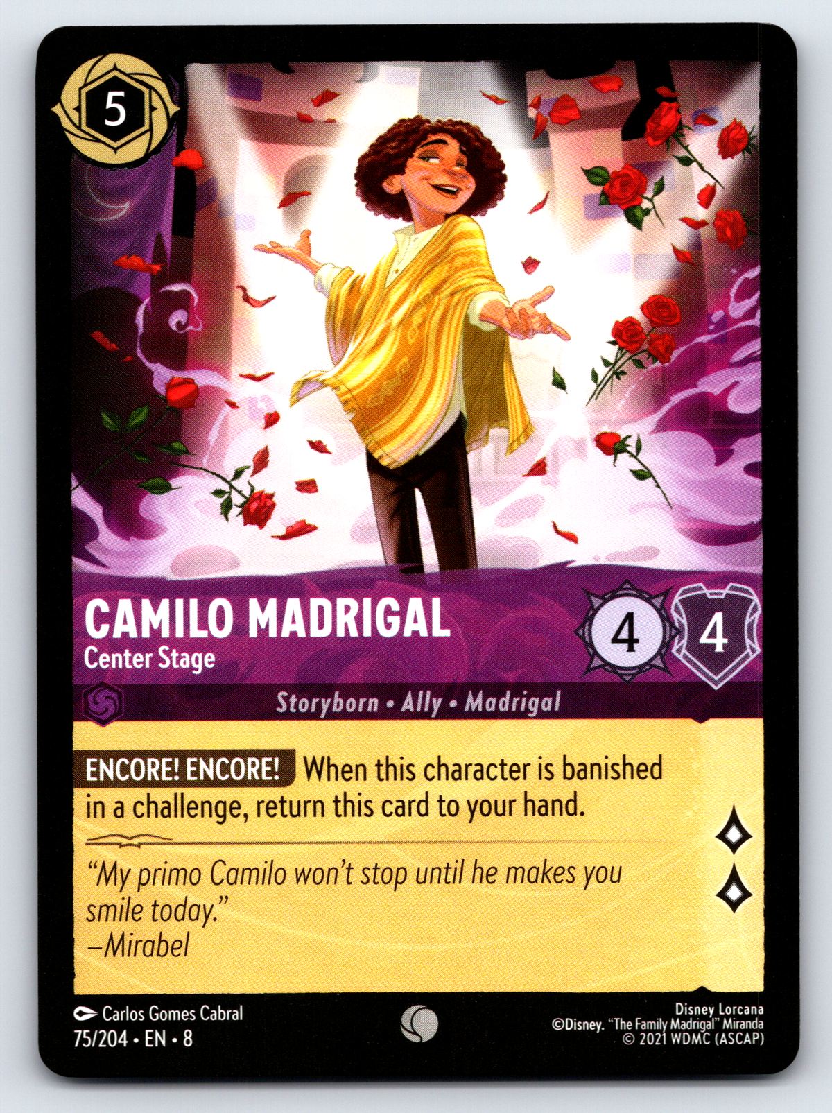 Disney Lorcana Trading Card Game Reign of Jafar 075/204 Camilo Madrigal Center Stage Card