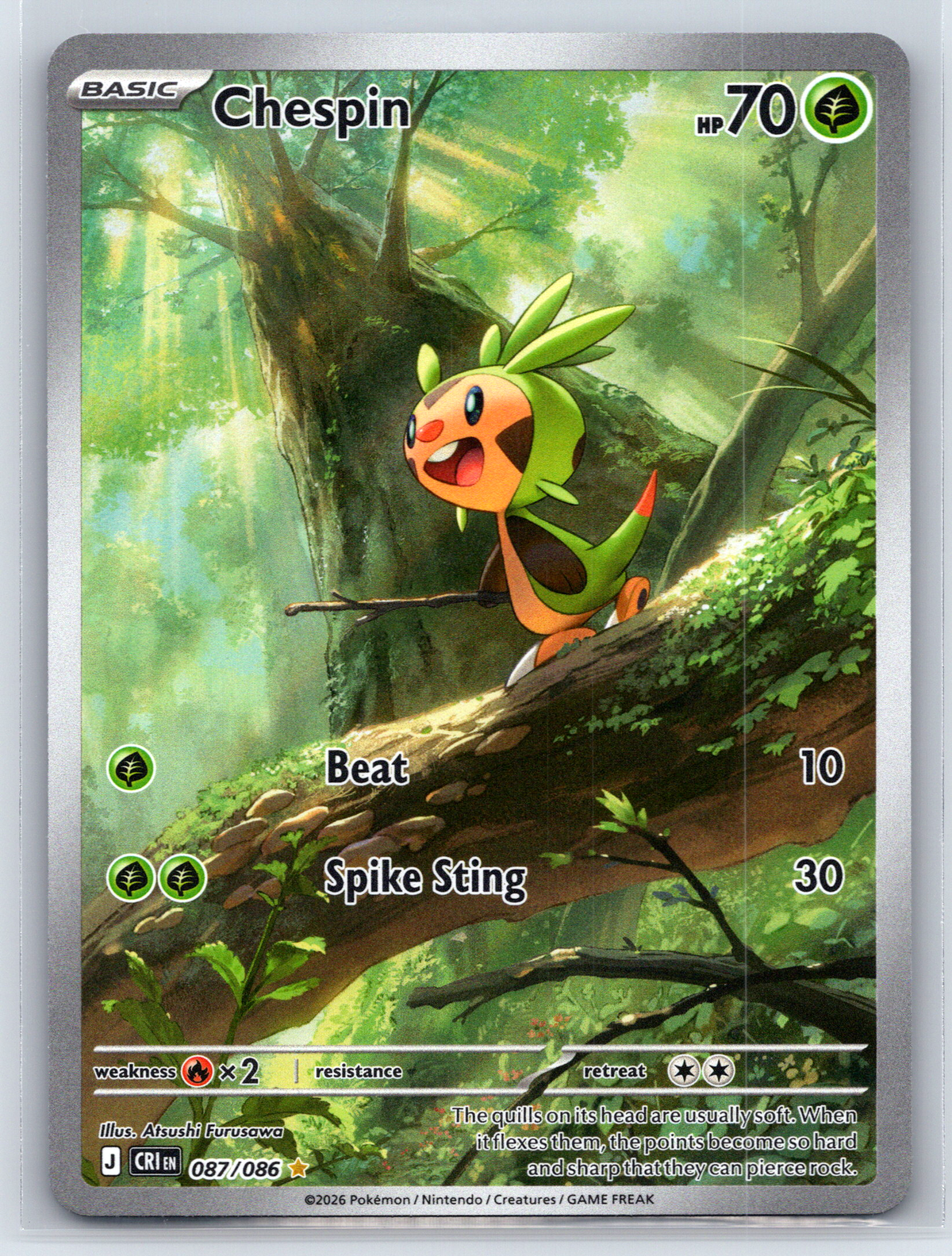 Pokémon Trading Card Game Mega Evolution Chaos Rising CRI 087/086 Chespin Illustration Rare Holo