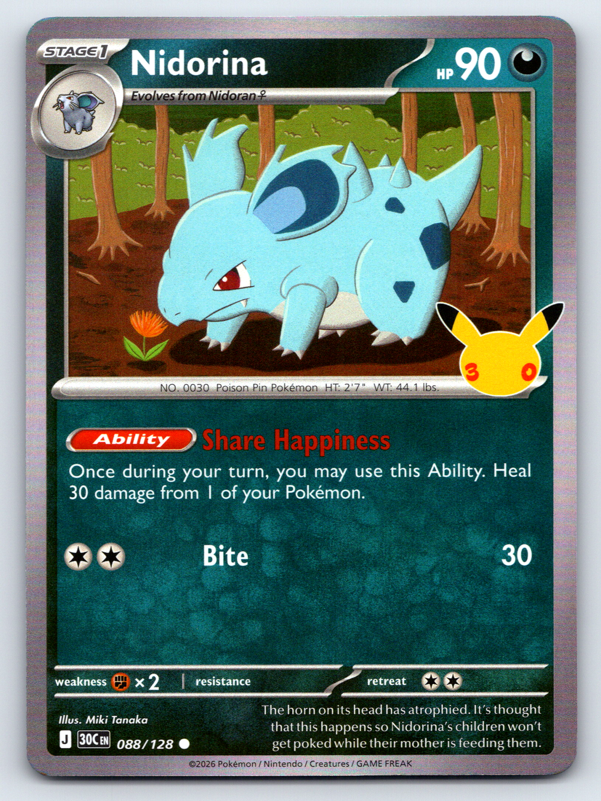 Pokémon Trading Card Game 30th Celebration 30C 088/128 Nidorina
