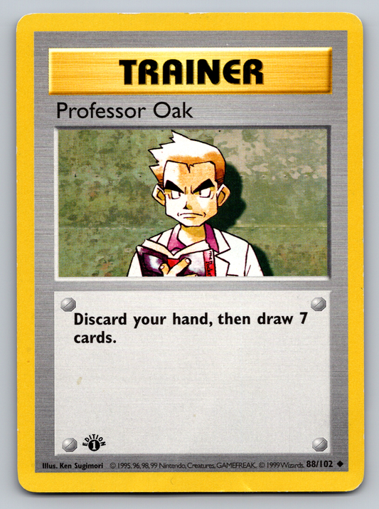 Pokémon Trading Card Game Original Base Set 088/102 Professor Oak 1st Edition Shadowless Card