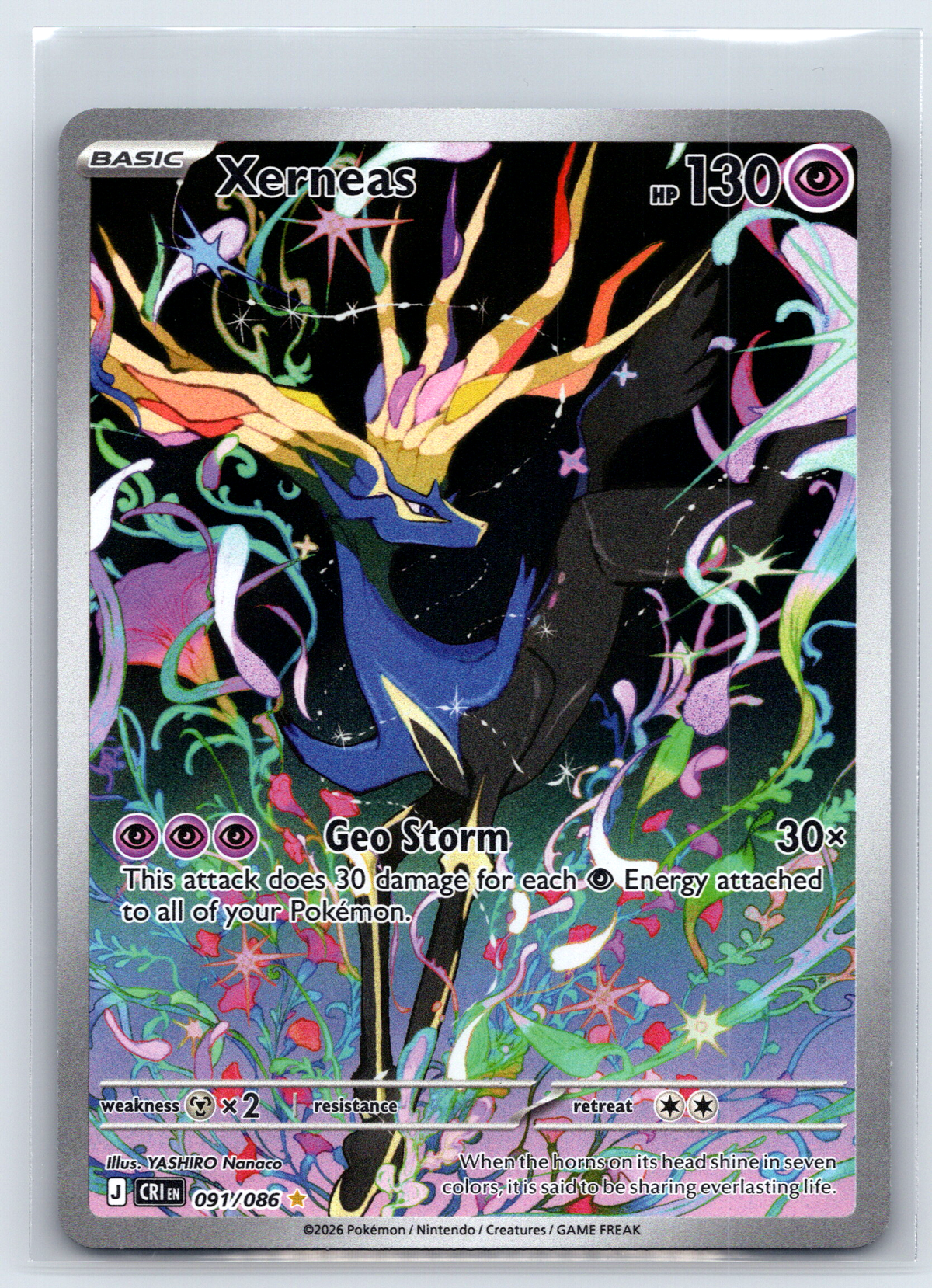 Pokémon Trading Card Game Mega Evolution Chaos Rising CRI 091/086 Xerneas Illustration Rare Holo