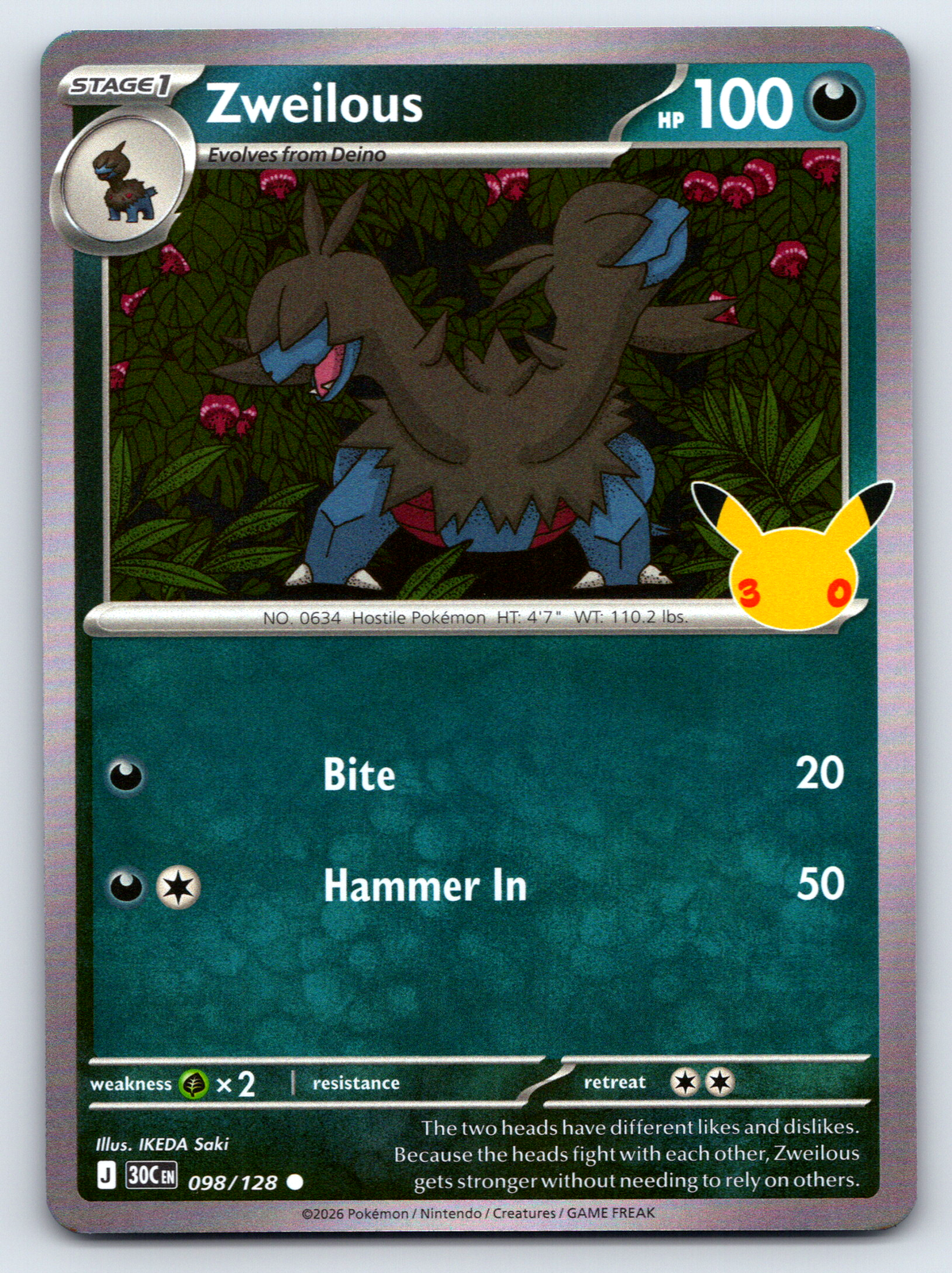 Pokémon Trading Card Game 30th Celebration 30C 098/128 Zweilous