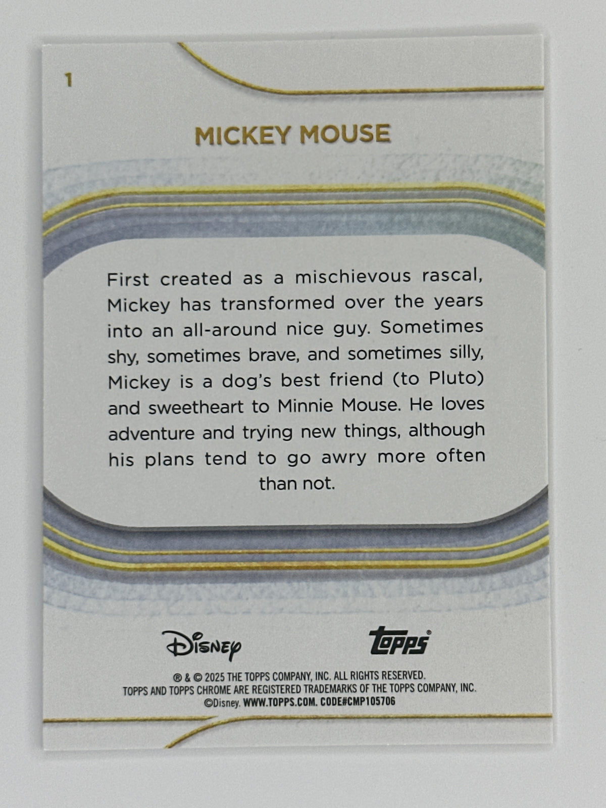2025 Topps Disney Chrome 001 Mickey Mouse Base Card