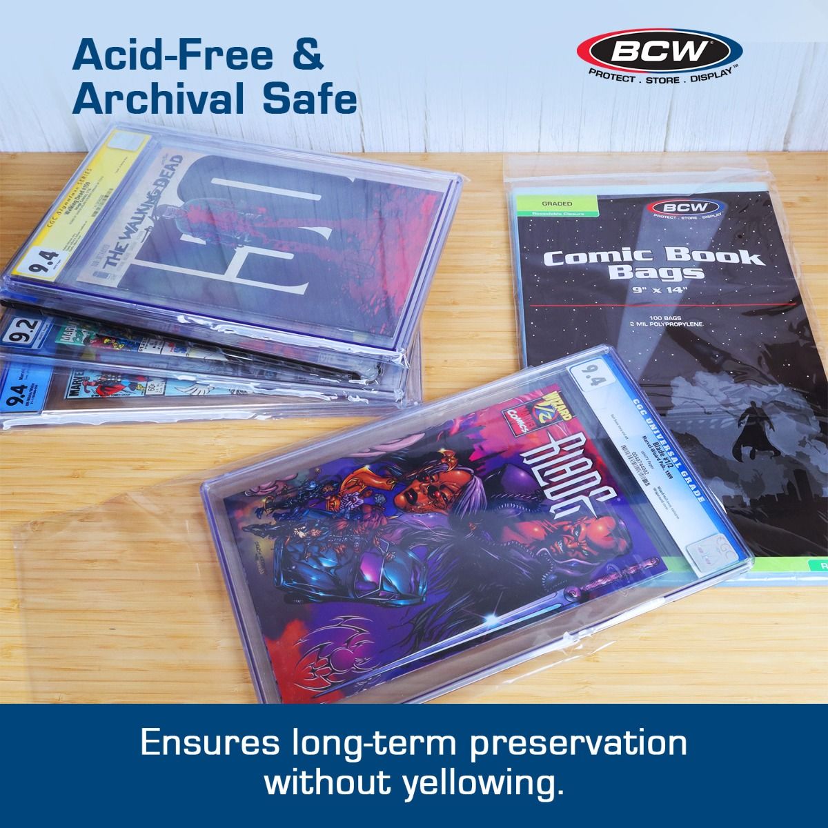 BCW Resealable Bags for Graded Comics – 9" x 14" (PACK OF 100)
