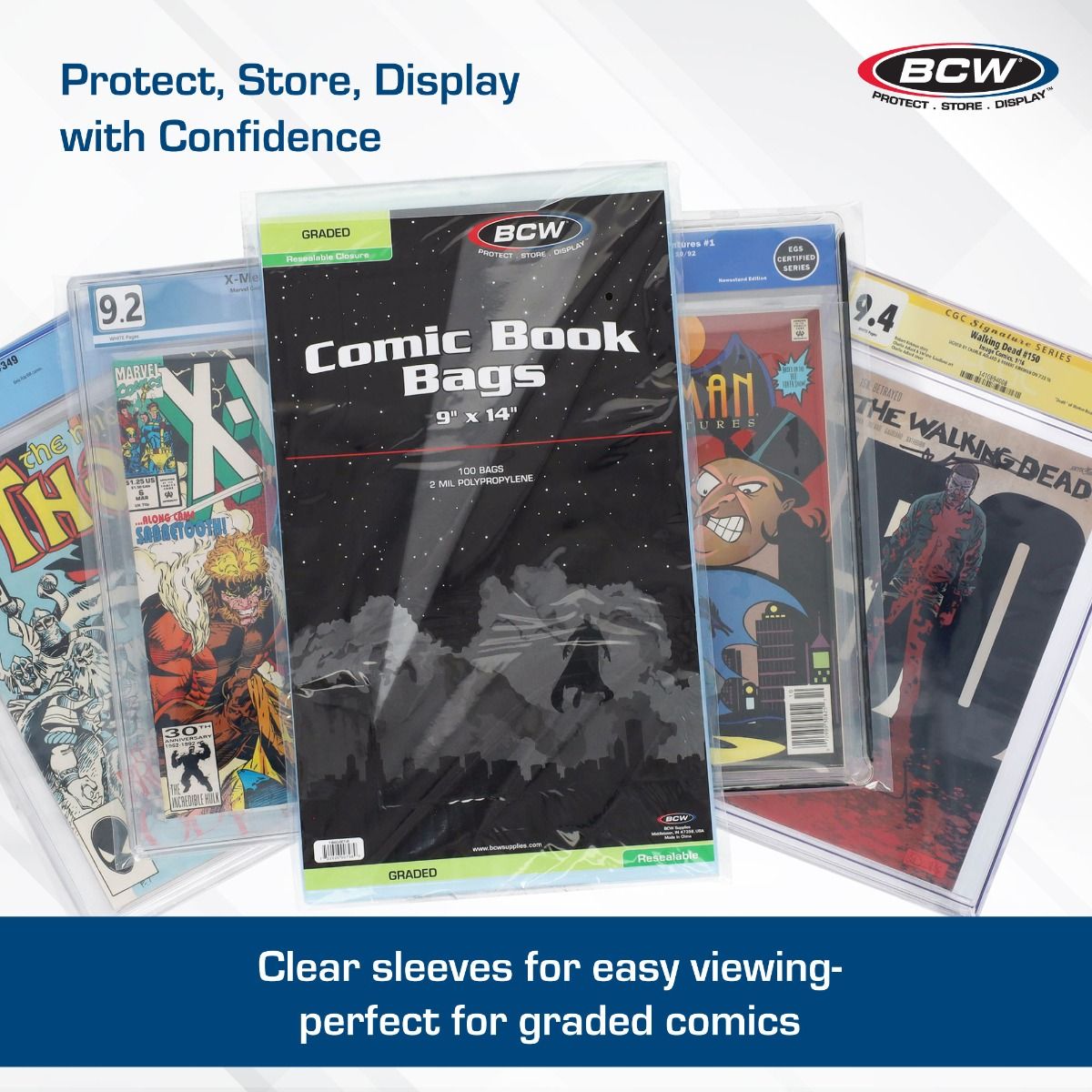 BCW Resealable Bags for Graded Comics – 9" x 14" (PACK OF 100)