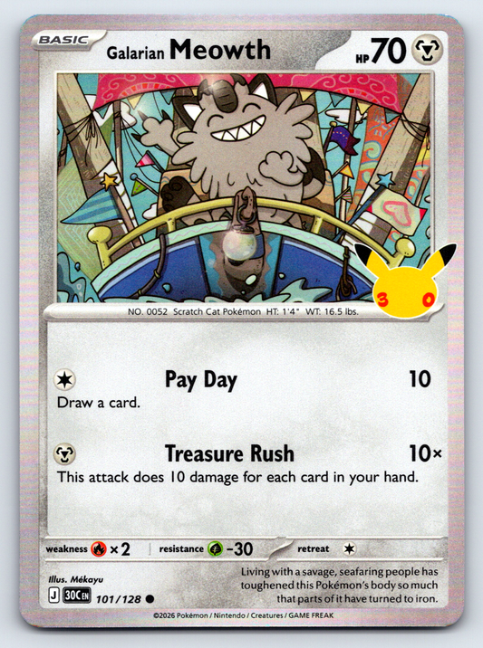 Pokémon Trading Card Game 30th Celebration 30C 101/128 Galarian Meowth