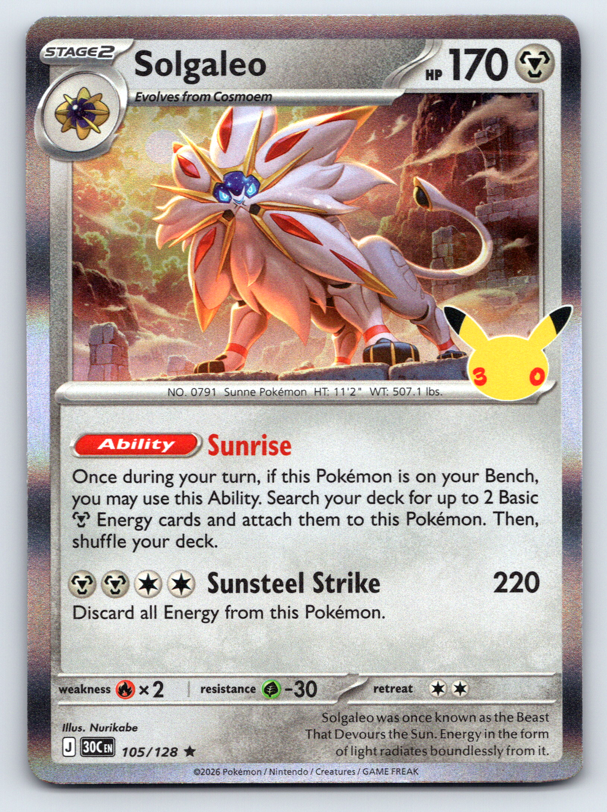 Pokémon Trading Card Game 30th Celebration 30C 105/128 Solgaleo